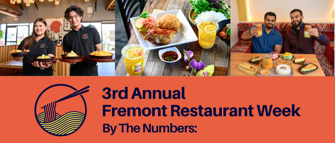 Participating Restaurant Week business employees holding up various food items