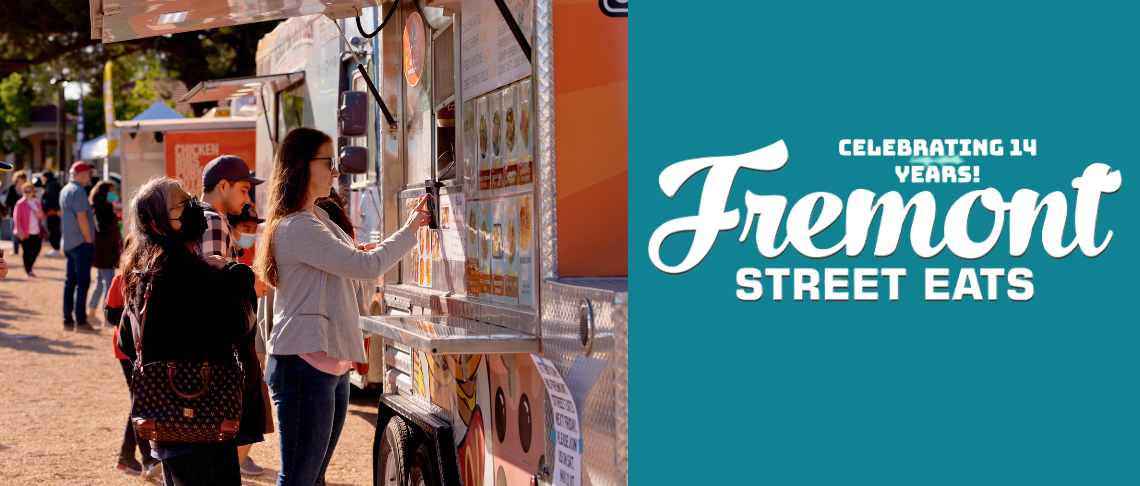 Fremont Street Eats. Photo of guests ordering from foodtruck.