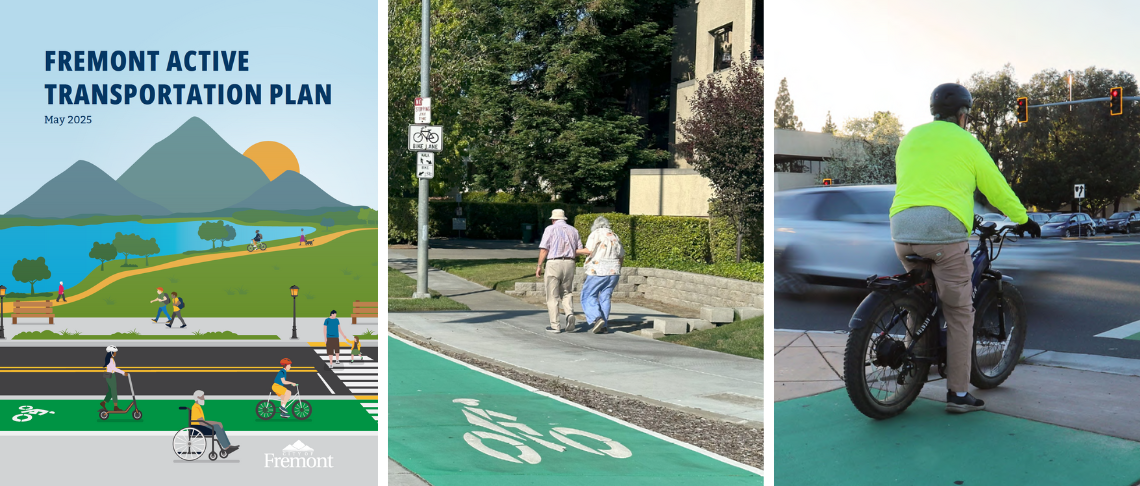 Active Transportation Plan. Photos of pedestrians walking & biking.
