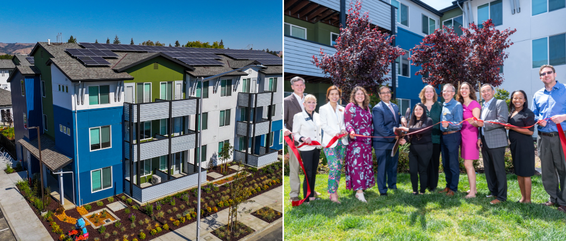 Multi-family residential and group of stakeholders doing the ribbon cutting