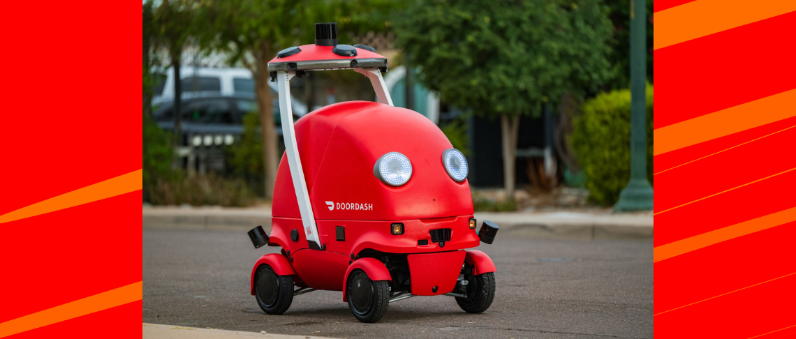 DoorDash Dot Delivery robot on the road