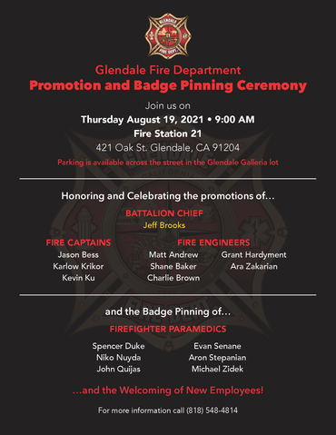 Glendale Fire Promotion and Badge Pinning Ceremony on August 19