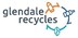 Glendale Recycles logo arrows forming a circle in orange, blue, and light blue, going thorough bottles and cans