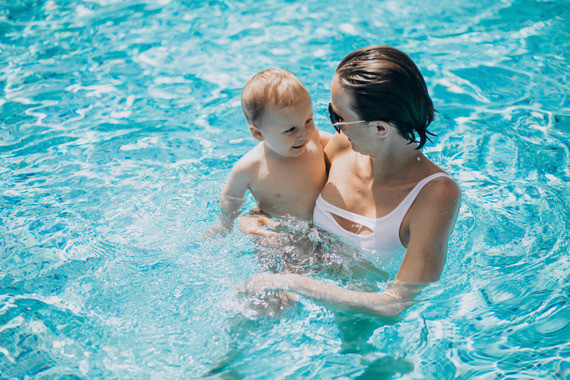 Mom and child in pool