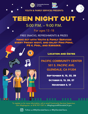 Teen Night Out September - November 2023