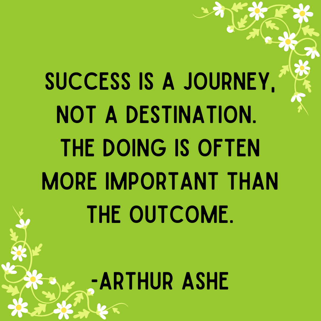 Light green background with daisies on the bottom left and top right corners. Motivational quote in the center 