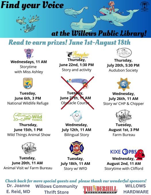 Willows Public Library - Read to earn prizes 