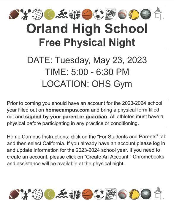Orland High School Free Physical Night 