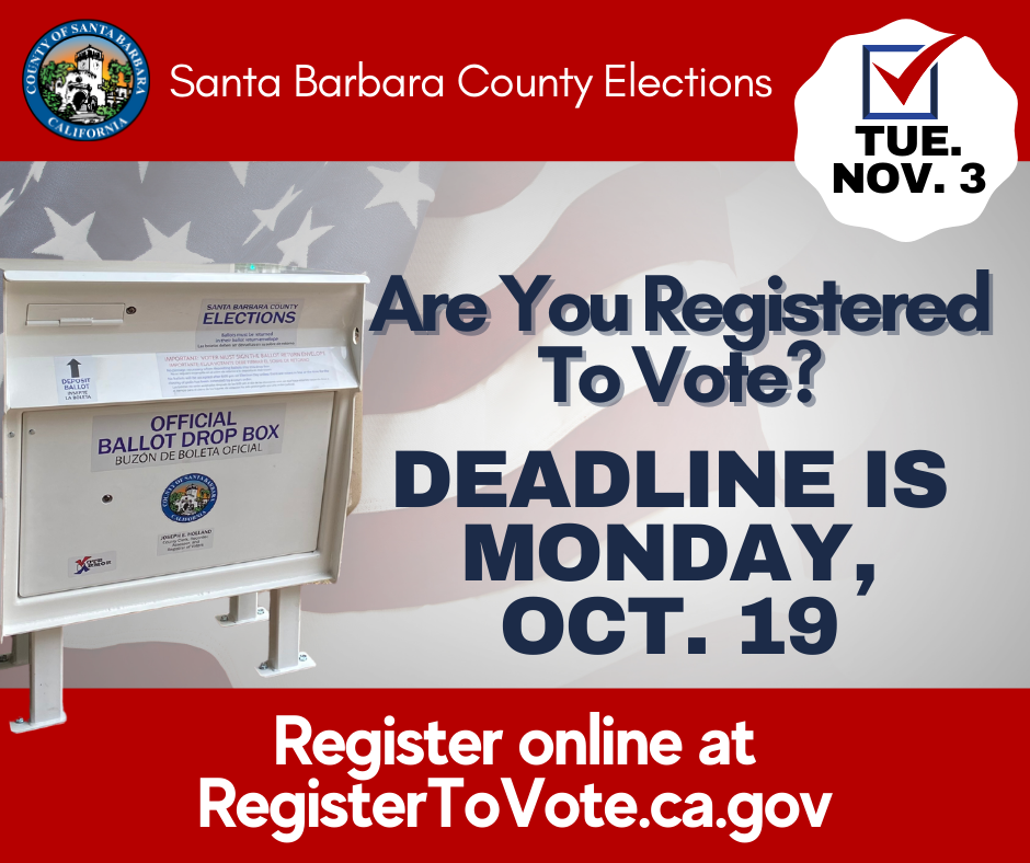 Deadline to Register to Vote is THIS Monday, October 19