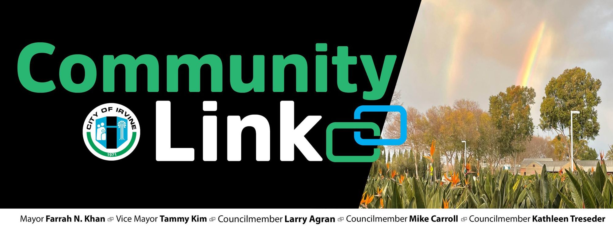 Community Link header with a double rainbow