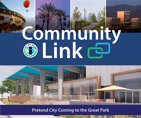 Community Link newsletter header and Pretend City rendering