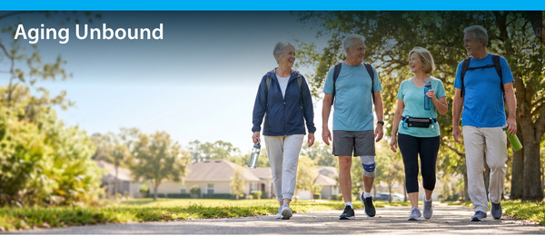 older people walking on a path
