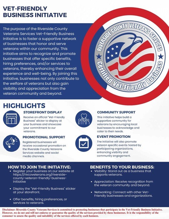 Veteran Friendly Business Initiative flyer