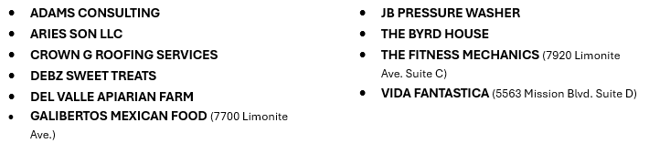 New Businesses- with addresses for on site locations