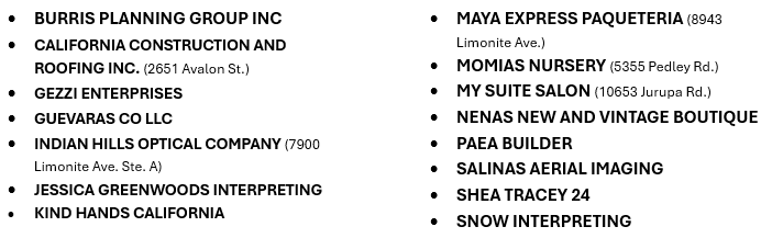 New businesses- November