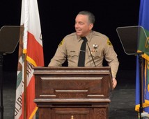 Sheriff Villanueva at the podium