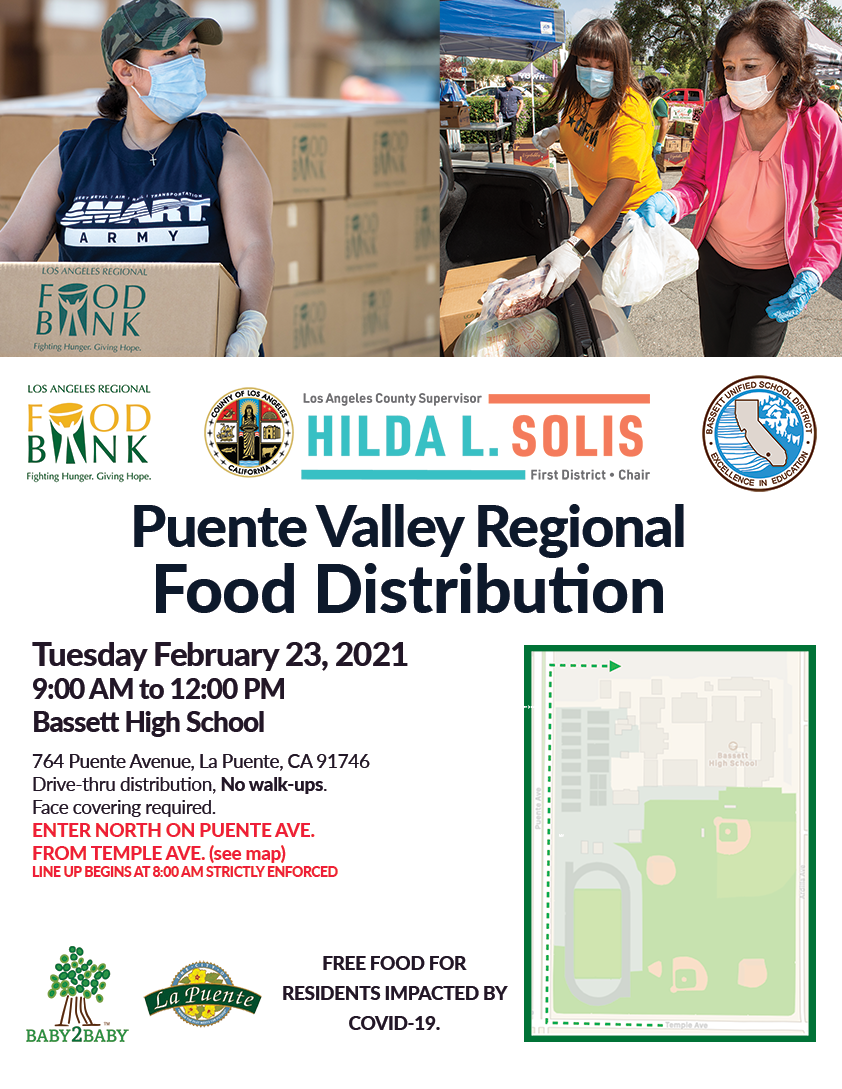 A flyer for a food distribution in La Puente