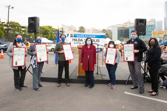 Supervisor Solis with County department heads at the 100th food distribution