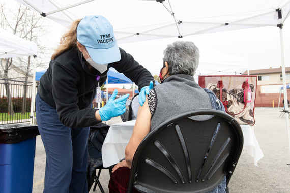 Community member in Baldwin Park receives a COVID vaccine