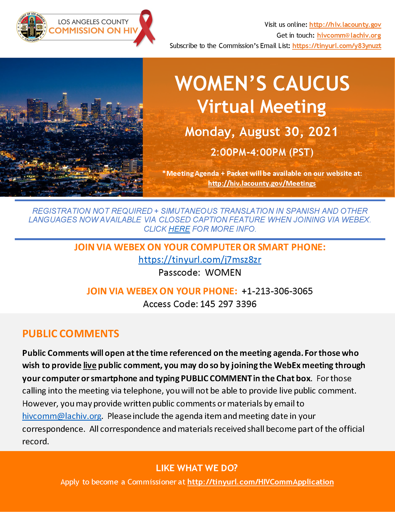 LOS ANGELES COUNTY COMMISSION ON HIV Women's Caucus Virtual Meeting