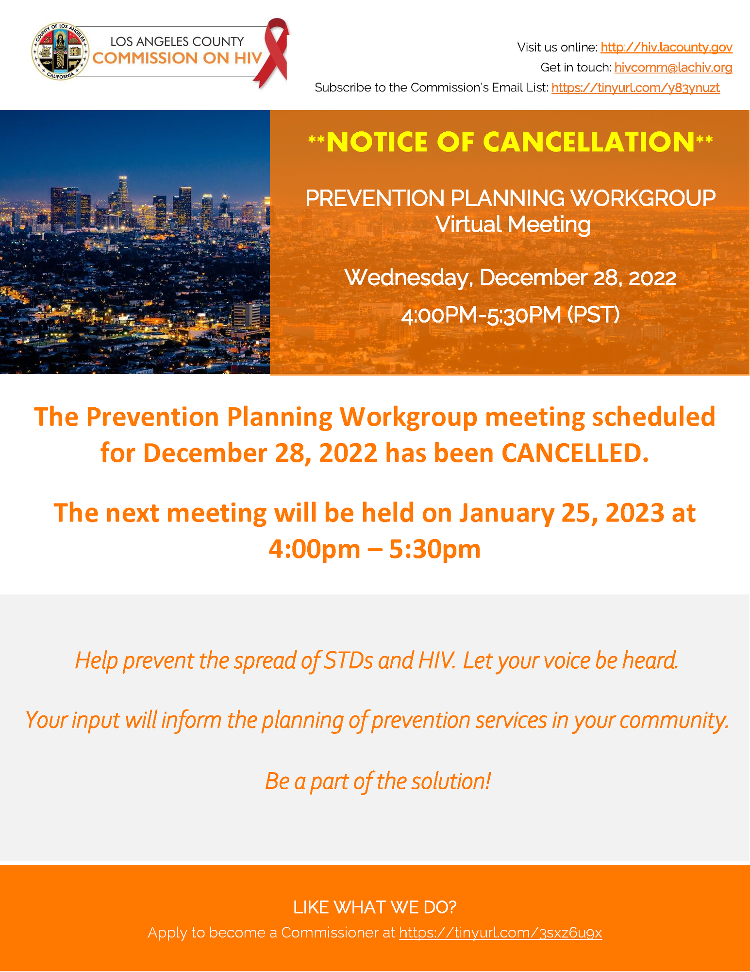 LOS ANGELES COUNTY COMMISSION ON HIV Prevention Planning Workgroup