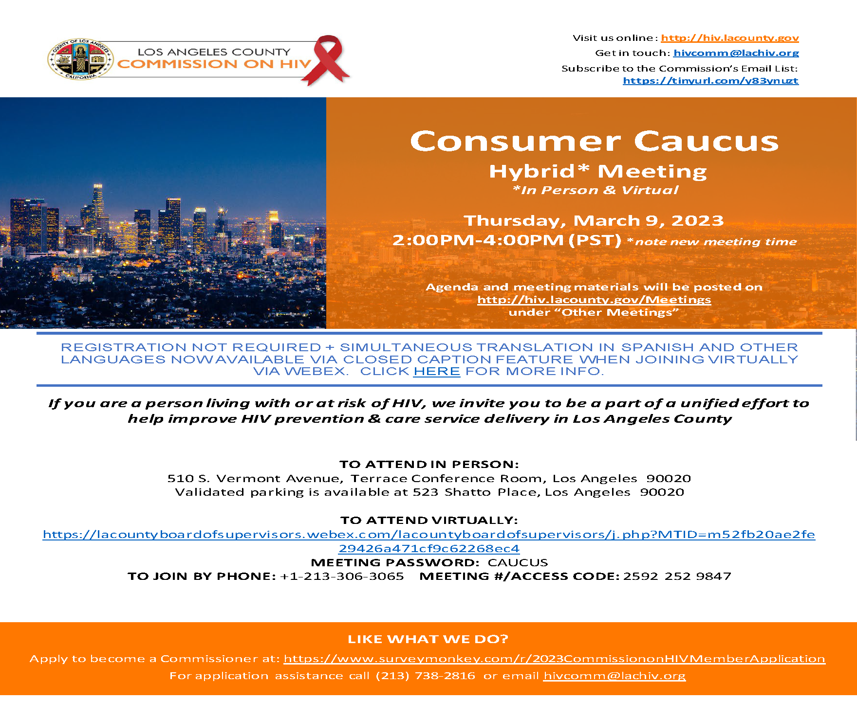 LOS ANGELES COUNTY COMMISSION ON HIV Consumer Caucus Hybrid Meeting