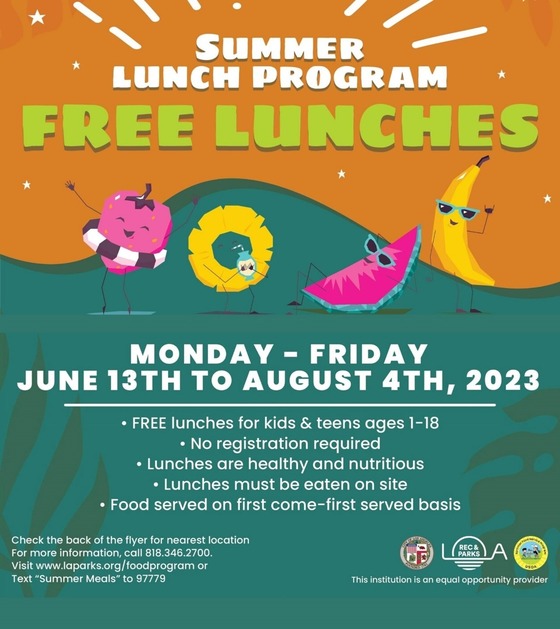 L.A. COUNTY PARKS OFFERING FREE SUMMER LUNCH PROGRAM