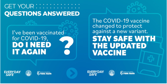 Image of viruses and a vaccine vial.