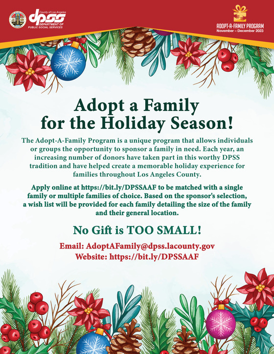 MAKE A DIFFERENCE THIS HOLIDAY SEASON AND SPONSOR A FAMILY TODAY