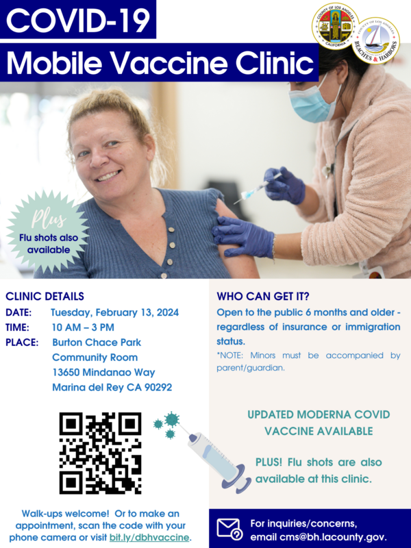 FREE COVID-19 VACCINE + BOOSTER CLINIC in MARINA DEL REY | February 13, 2024