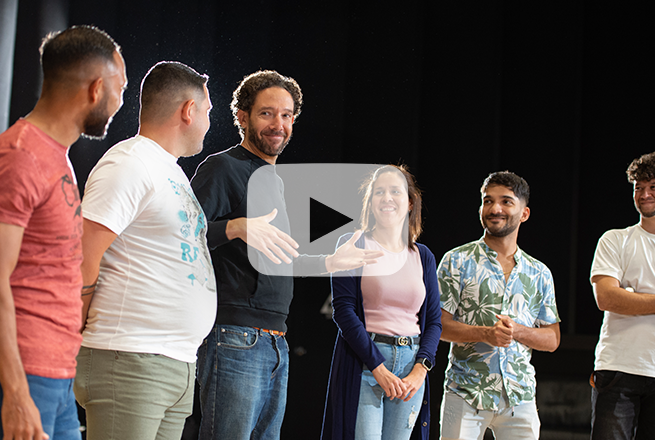 Actors with the Deaf West Theatre standing on stage