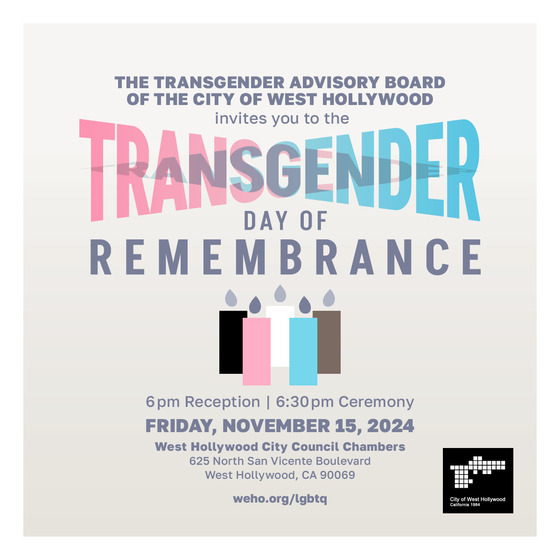 Transgender Day of Remembrance flyer with text and candles in the middle