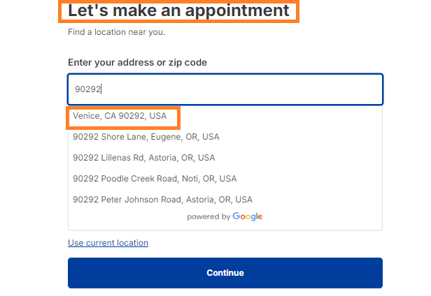 Vax appointment location