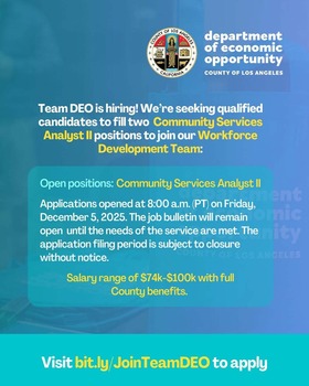 LA County Department of Economic Opportunity Hiring a Community Services Analyst II