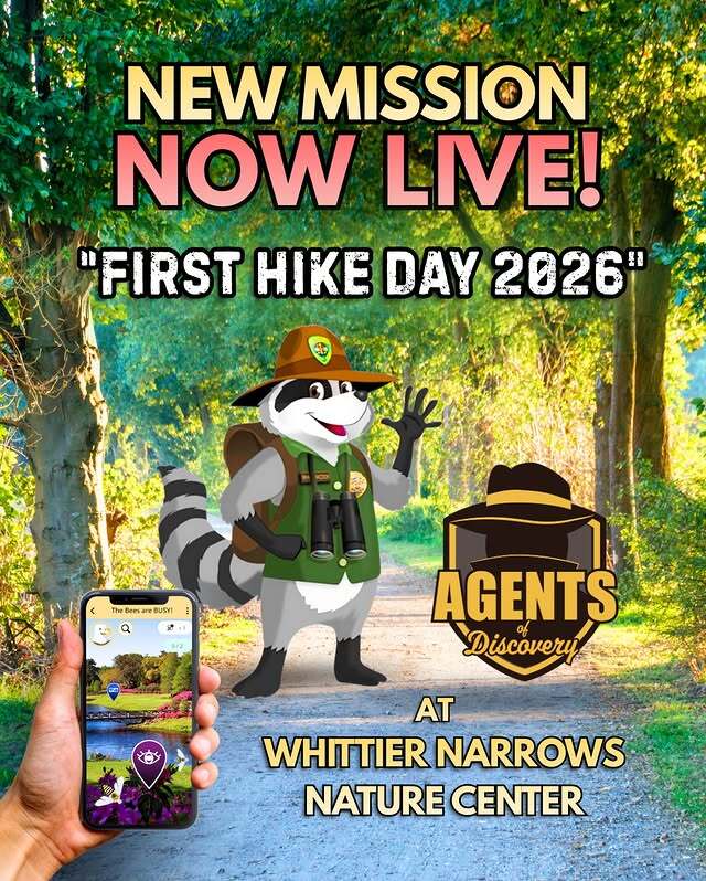 Flyer with trail, trees, cellphone, and with raccoon graphic