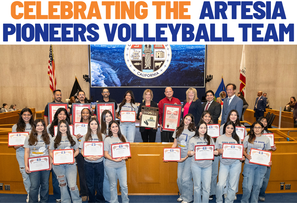 Celebrating the Artesia Pioneers volleyball team