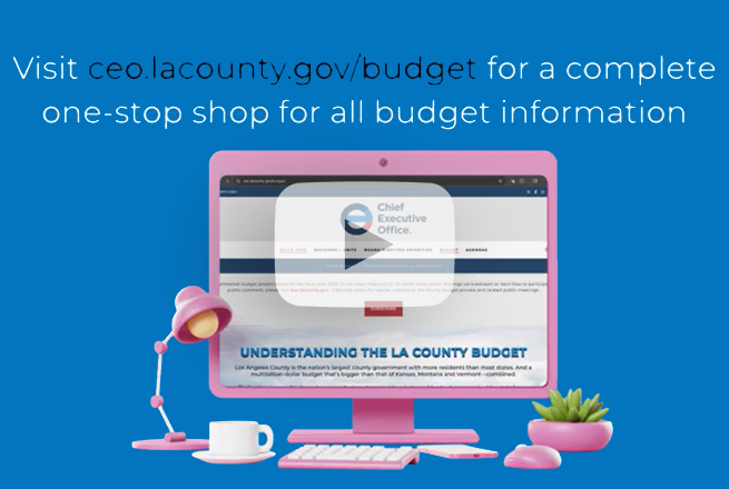 Light blue background with a pink computer station set up and white writing. Click to view the video.