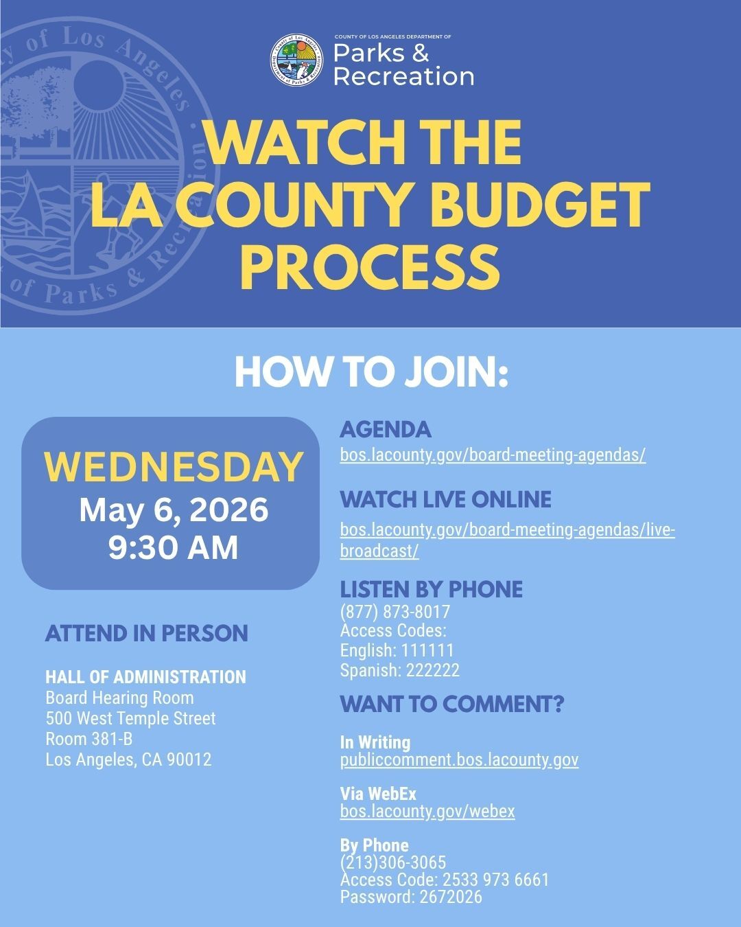 Parks - Budget Hearing Flyer