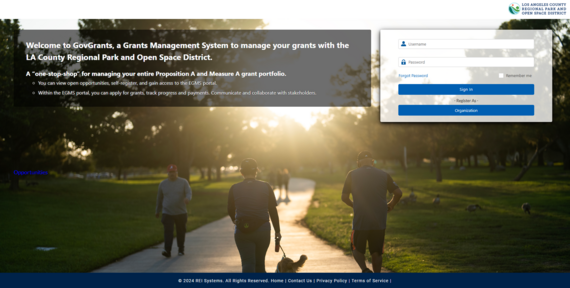 The landing page of RPOSD's new grants management system, GovGrants. 