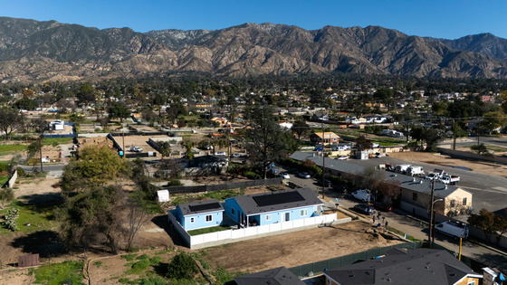 an aerial view of areas effected by the Eaton Canyon fire