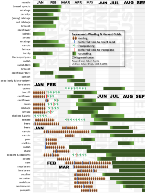 Harvest guide showing bar graph of ideal times per plant to harvest