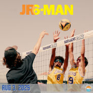 Graphic image of Jr. 6 Man contestants in their basketball uniform fits. 2025 Jr. 6 Man is on Sunday, Aug 3