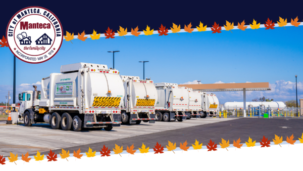 Manteca Trash Trucks with Fall Leaves