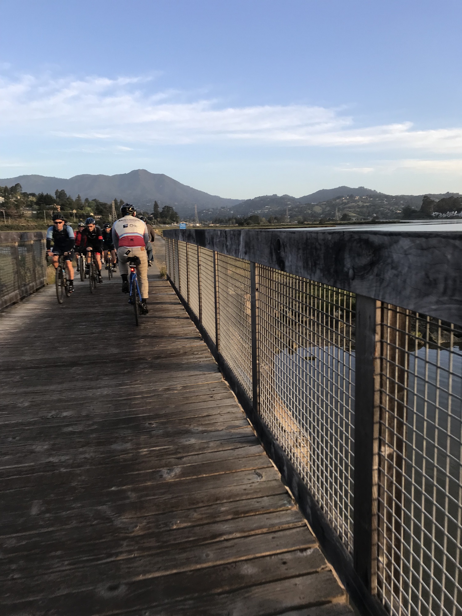 Lorenzo Cordova riding the Sausalito Multi-Use Path with Mt. Tam in the foreground