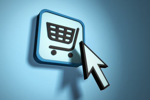 A cursor pointing to an online shopping cart.