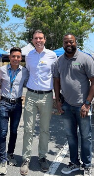 Carlos Garcia with Marin Community Clinics, Supervisor Lucan, and Marchon Tatmon with SF-Marin Foodbank