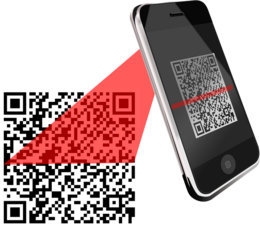 A smart phone scanning a QR Code.