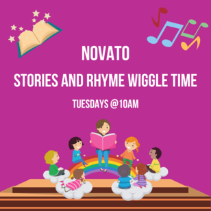 Novato Stories and Rhyme Wiggle Time logo: cartoon image of children 