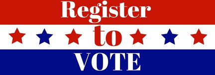 Register to Vote Text with Blue and Red Stripe and Stars