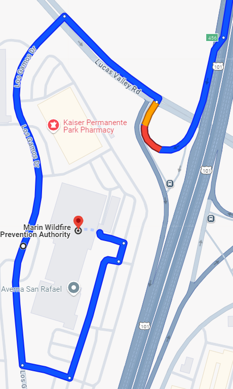 bird's eye view of directions to 1600 Los Gamos